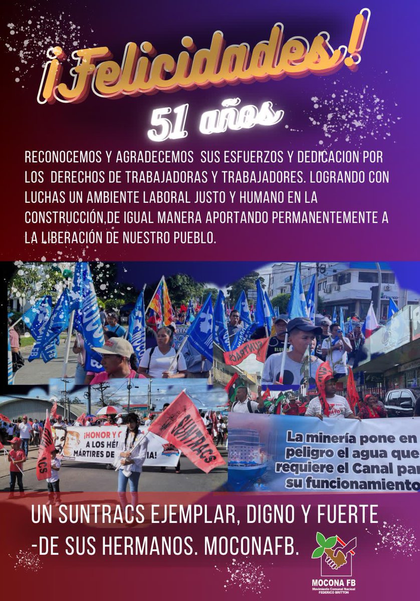 Saludamos al SUNTRACS en sus 51 años 

#PuebloUnido
#NoAlaMineria
#AbajoElContratoMinero
#JuventudEnLucha