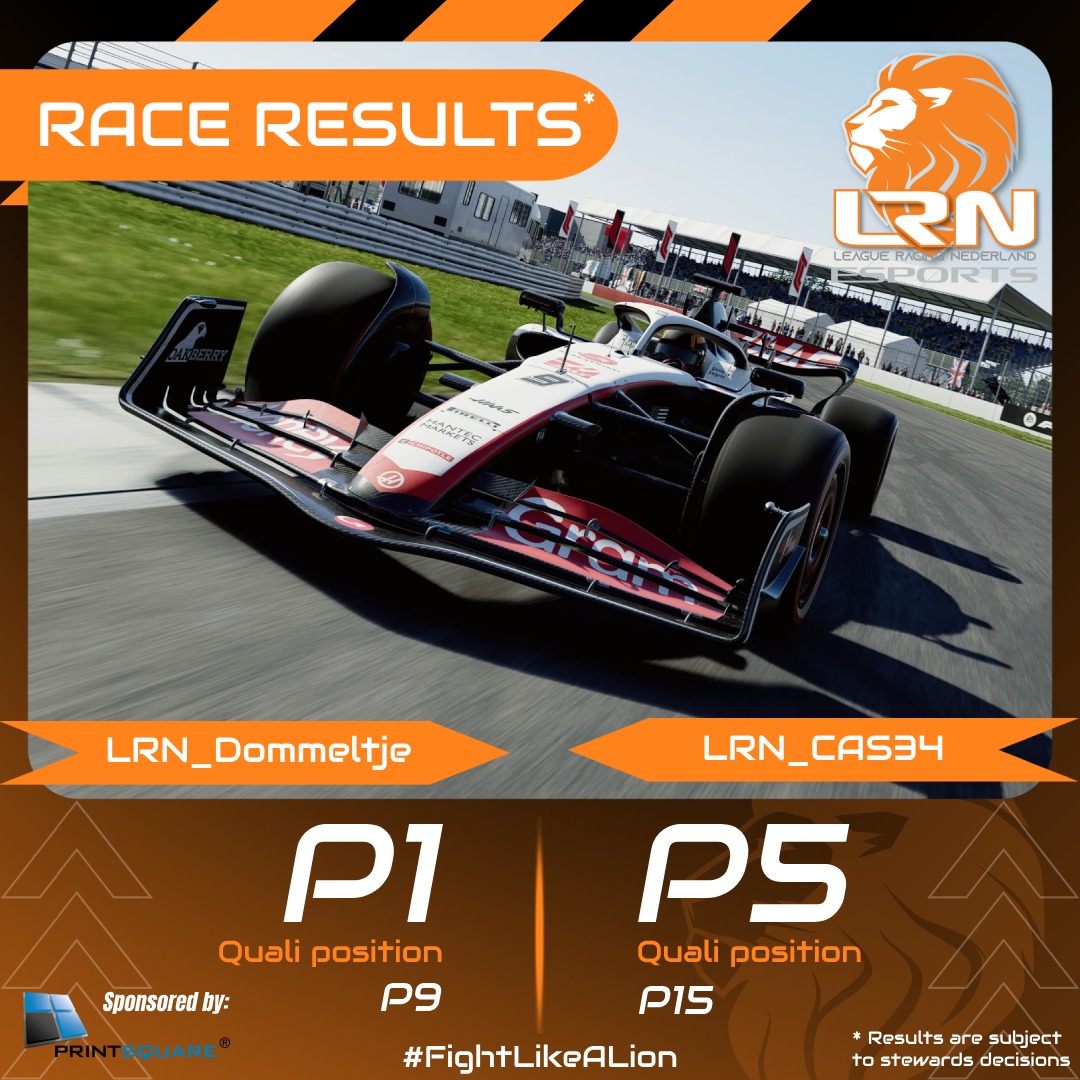 LeagueRacingNL's tweet photo. Race results at @ORT_F1 🦁

Our first victory in the esports world. @LRN_Dommeltje takes 1st place. In addition, @cas_zon33608 took a good 5th place and also scored good points.

#lrnesports #oneteamonedream #fightlikealion https://t.co/bLa5V4whJF