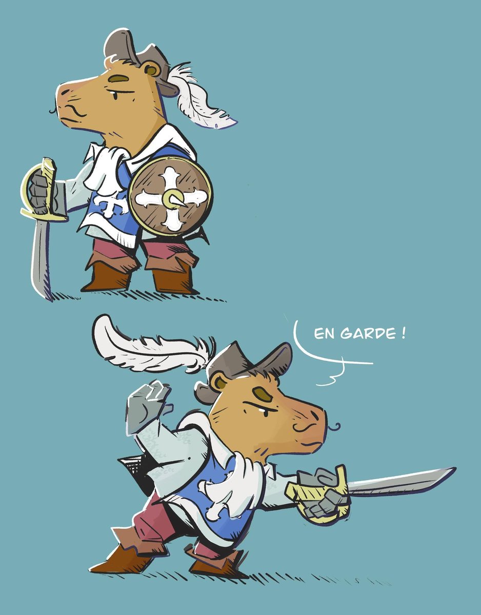 Johnny__Wire's tweet photo. Pablo El Cabybara ! Inspired and designed for the #root #rootRPG ! #capybara #oc #musketeer #characterdesign https://t.co/pxZIDJjWU5