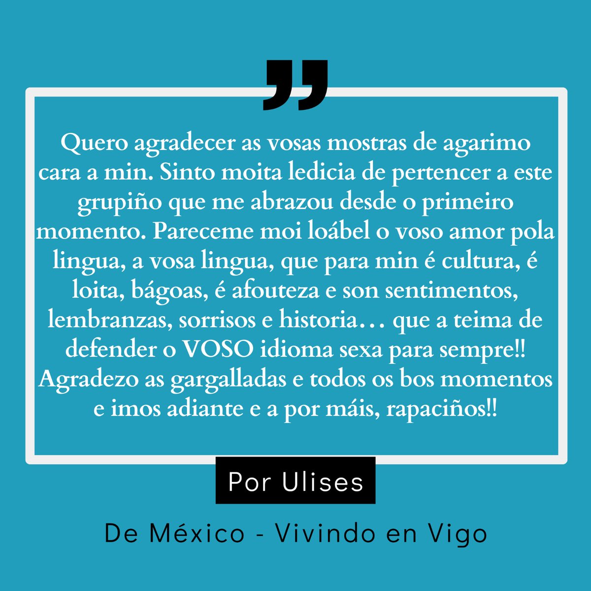 FaladoirosVigo's tweet image. Máis mostras de agarimo das nosas/os participantes. O galego une! 💙

👉 En breves abrimos o prazo de inscrición, estade atent@s...

#asociacionfaladoirosvigo #sempreengalego #milprimaverasmais #linguagalega #galego #conversaengalego #opracerdaconversa #Vigoengalego #Vigoemgalego
