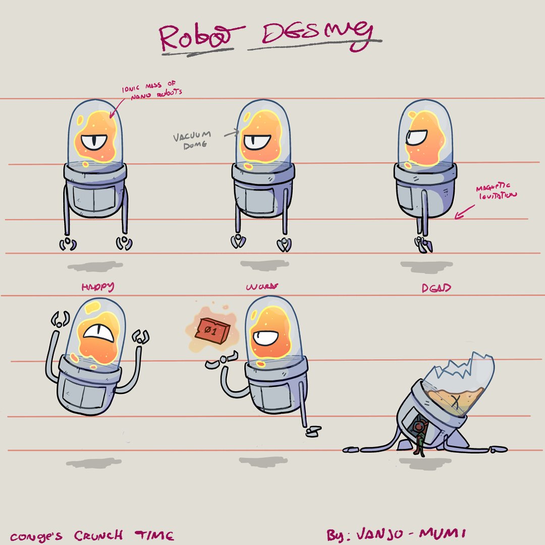 Vanjo_sil's tweet photo. Here is a robot design for the video game Conge's Crunch Time, the first one is the one that was used, the other one was rejected.
#characterdesign #vanjo #vanjomumi #cartoon #robot #videogames https://t.co/A5nTXCQjOh