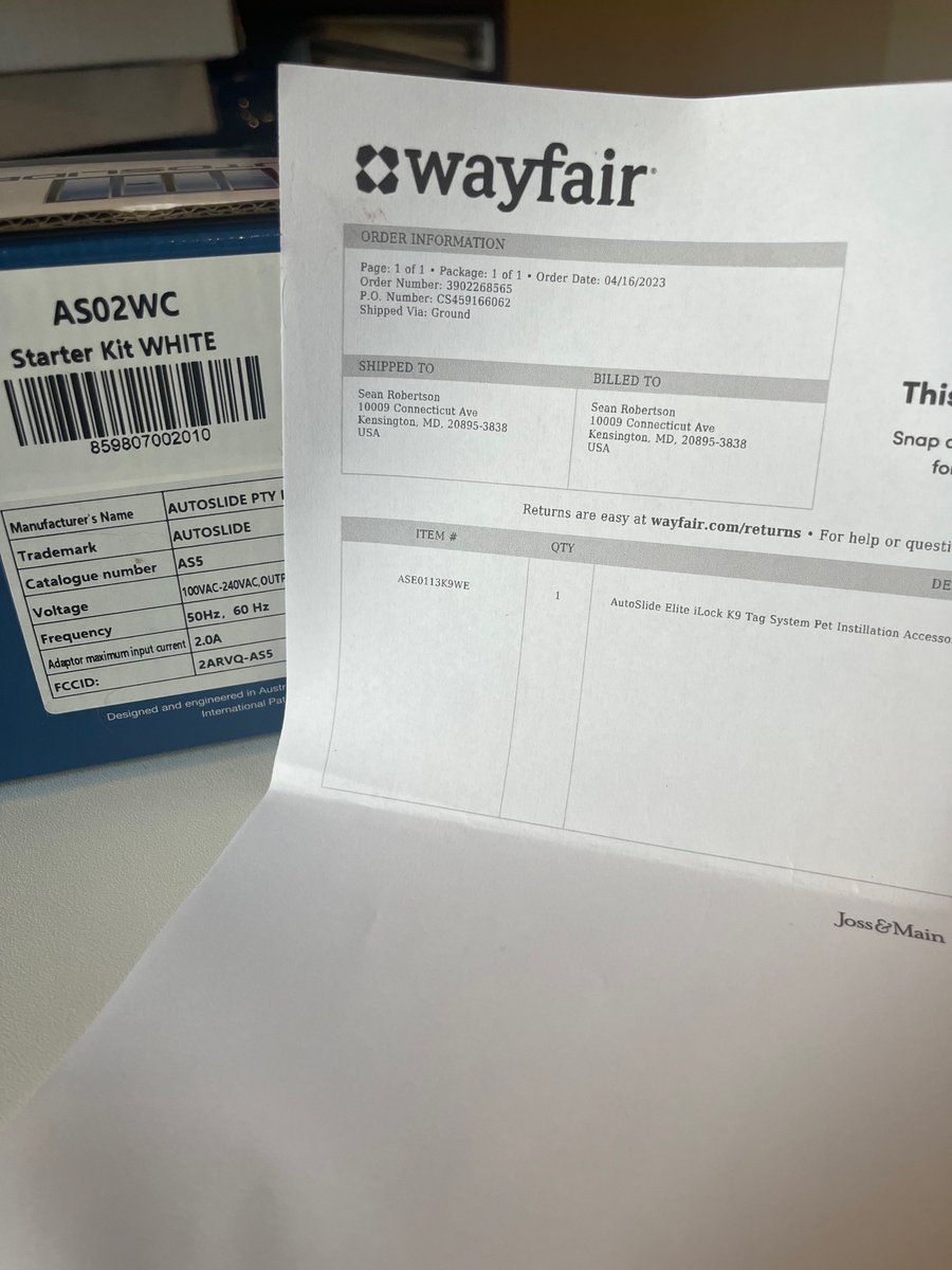 SeanOnTheHill's tweet photo. Extremely frustrated that @Wayfair sent me the wrong item —@Autoslide AS02WC with a weaker motor and no lock — vs the AutoSlide Elite iLock ASE0113K9 that I ordered. But refuses to exchange it because I didn’t get around to installing it until after 30 days. #MakeItRight https://t.co/AFOYj4ClrH