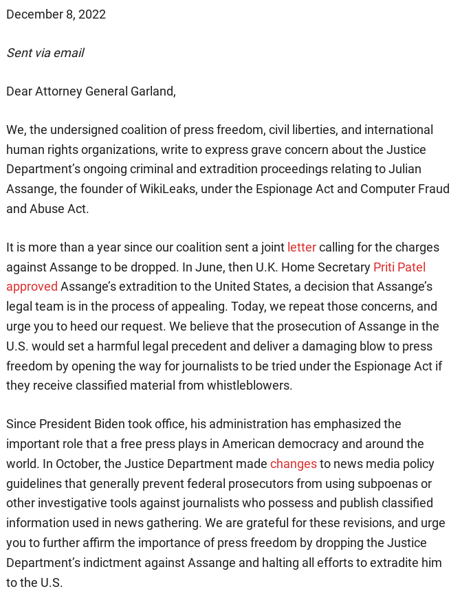 wikileaks's tweet photo. 21 Free Speech and Human Rights groups including Amnesty, ACLU and PEN urge Biden Admin to "protect democratic values and human rights norms, including freedom of the press, by abandoning this relentless pursuit of Julian Assange" #FreeAssange https://t.co/UaHX8fmq2g https://t.co/xT6YEN06Zn