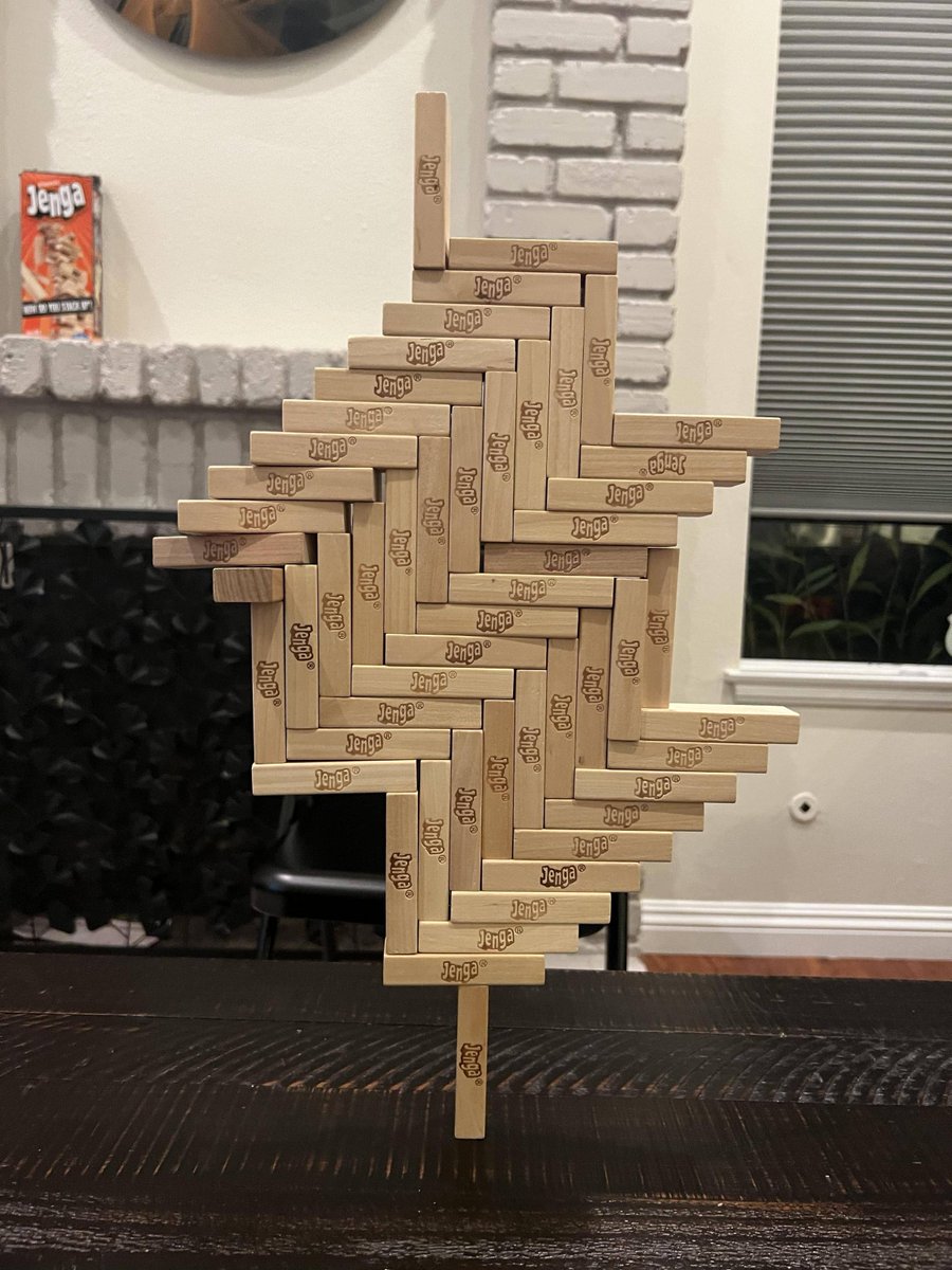 paultfritz02's tweet photo. Posting this because Yes I did this and no it's not easier to just glue it all together. #jenga #tower https://t.co/tvbpOPO990