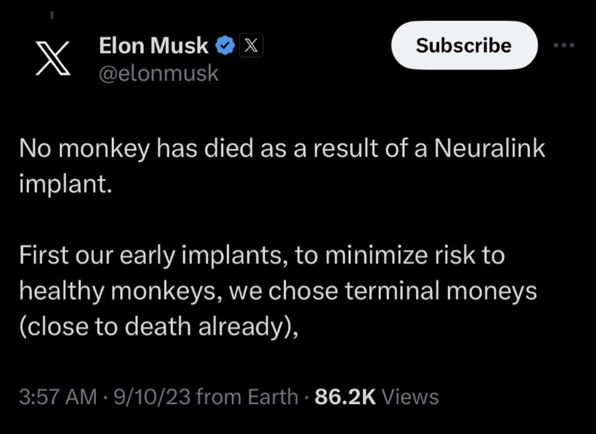 Everyone! Calm down! The neural chips that ended up killing the recipients were put into the brains of TERMINALLY ILL monkeys! So all the monkeys that the neural chips killed were gonna die anyway! See? Totally normal stuff.