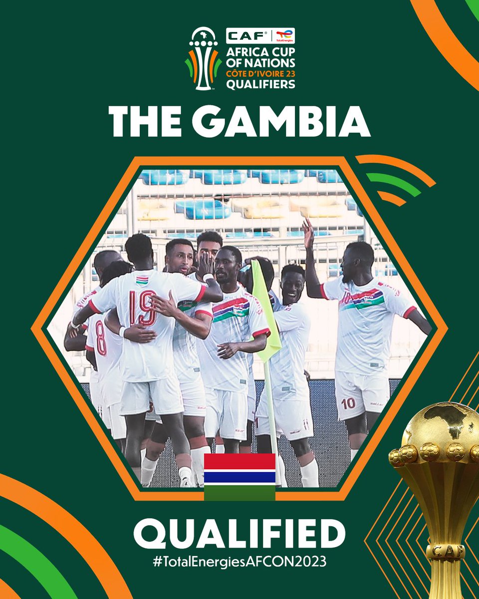 QUALIFIED ✅

The Gambia continue writing history as they make it to #TotalEnergiesAFCON for a second appearance in a row! 🙌

#TotalEnergiesAFCONQ2023