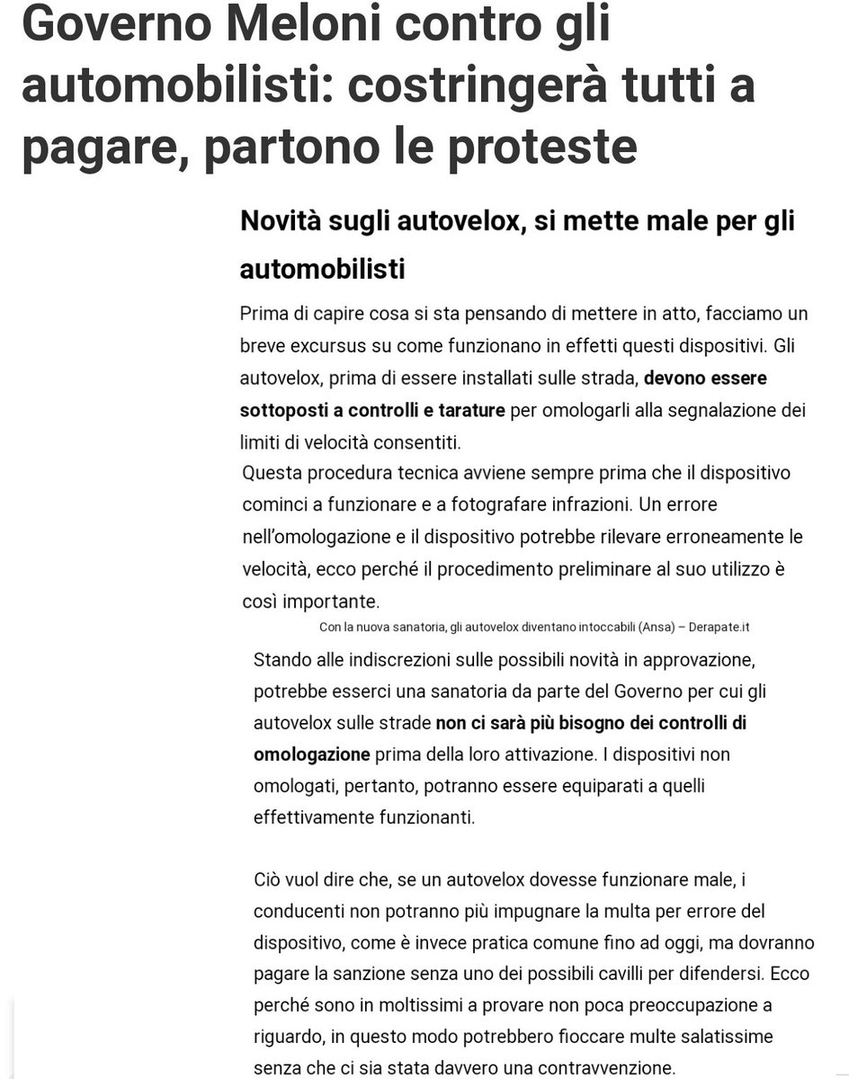 Se non è #PizzoDiStato questo.....ma da un #GovernoTruffa cosa ci si poteva aspettare... così gli #autovelox non omologati e non tarati che emettono multe dovute ad infrazioni fasulle sarà  consentito il loro utilizzo #governoLADRO