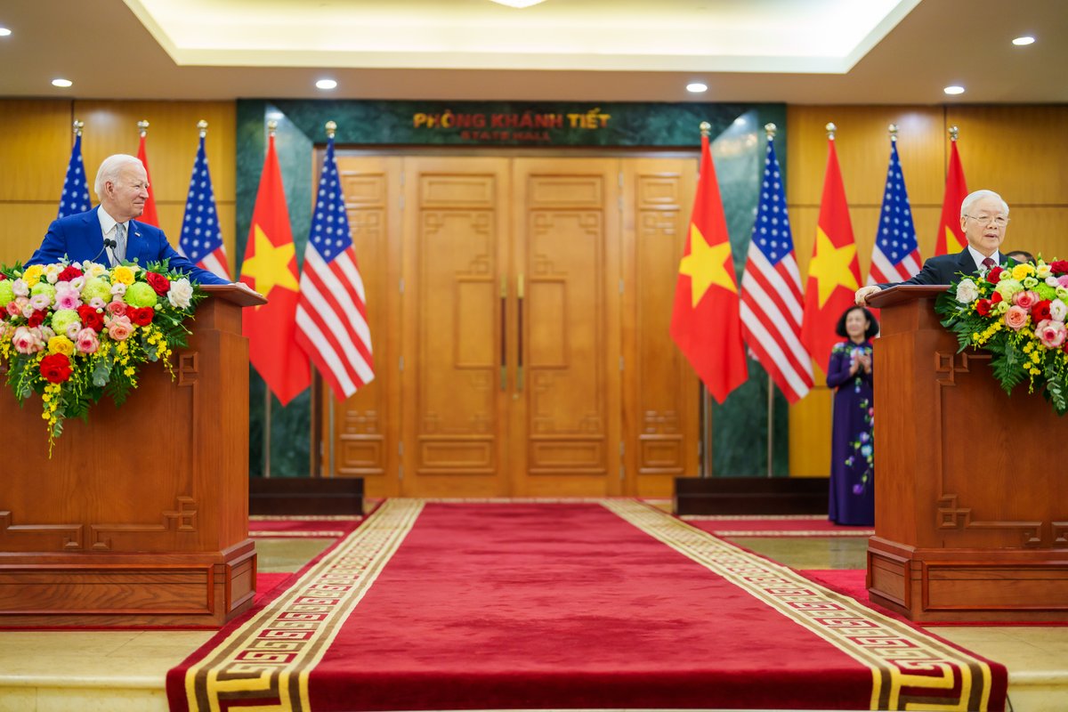 Secretary General and I elevated the United States and Vietnam cooperation directly to their highest tier of partnership – A Comprehensive Strategic Partnership.
 
This status will be a force for prosperity and security in one of the most consequential regions in the world.