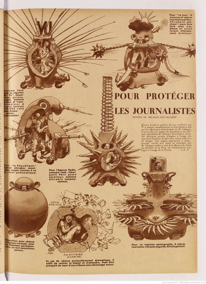 archeo_sf's tweet photo. Le métier de #journaliste vous semble dangereux ?
Grâce à @GallicaBnF on peut trouver quelques moyens de se protéger 😉⤵️
Quelques dessins d'#anticipation humoristiques https://t.co/orBHXMocOd