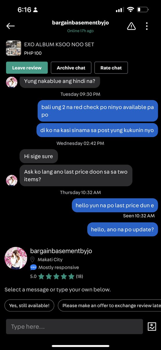 joisells's tweet photo. gais, beware of this person, kukunin na daw last last week pa pero til’ sineen lang ako sa last chat last thurs pa, kaya ko na nga tiningi ulit kasi kukunin na daw eh baka matagalan before makuha 90% items para ma-shipout tas ganto nalang bigla??? —from carousell app sya https://t.co/MTXlSPbrth