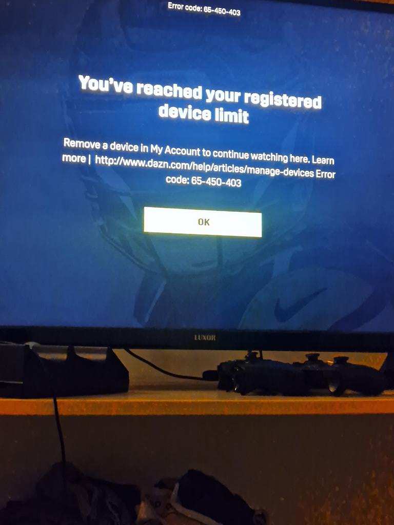 Adam_longley's tweet photo. @NFLonDAZN how can I have reached my device limit or be watching on too many networks, when I have none registered! £151 to not be able to watch the first game of the season! This is an absolute joke! 😡 #NFL #whatajoke #bringbackgamepass https://t.co/T7GjRdUb6a