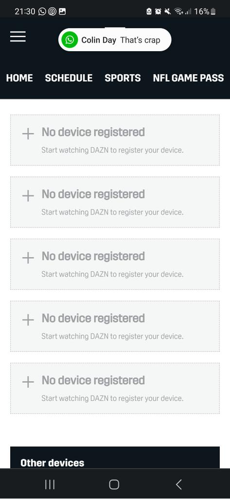 Adam_longley's tweet photo. @NFLonDAZN how can I have reached my device limit or be watching on too many networks, when I have none registered! £151 to not be able to watch the first game of the season! This is an absolute joke! 😡 #NFL #whatajoke #bringbackgamepass https://t.co/T7GjRdUb6a