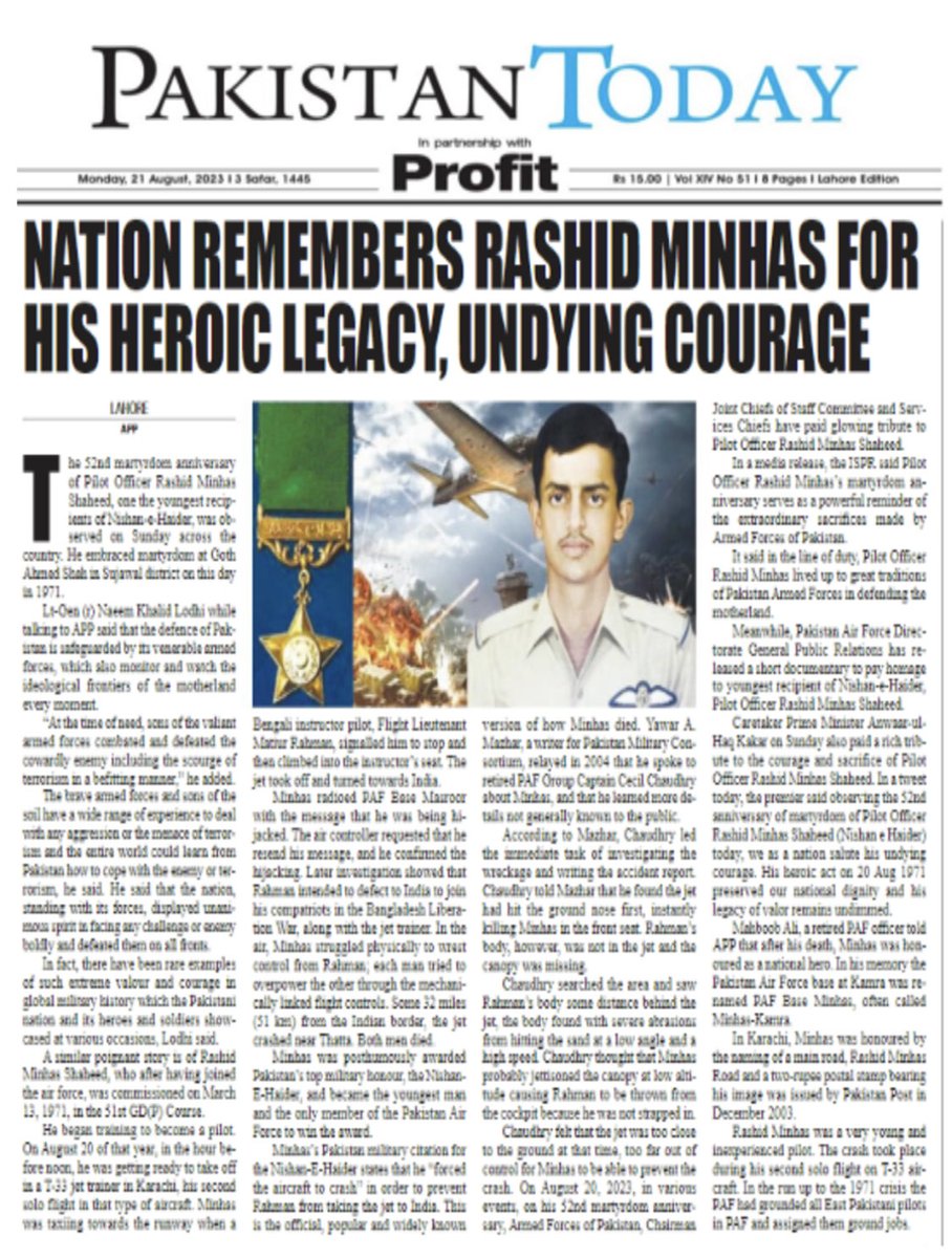SaeedAliApp's tweet photo. Nation remembers Rashid Minhas for his heroic legacy, undying valour. https://t.co/3FUFW5vJAe