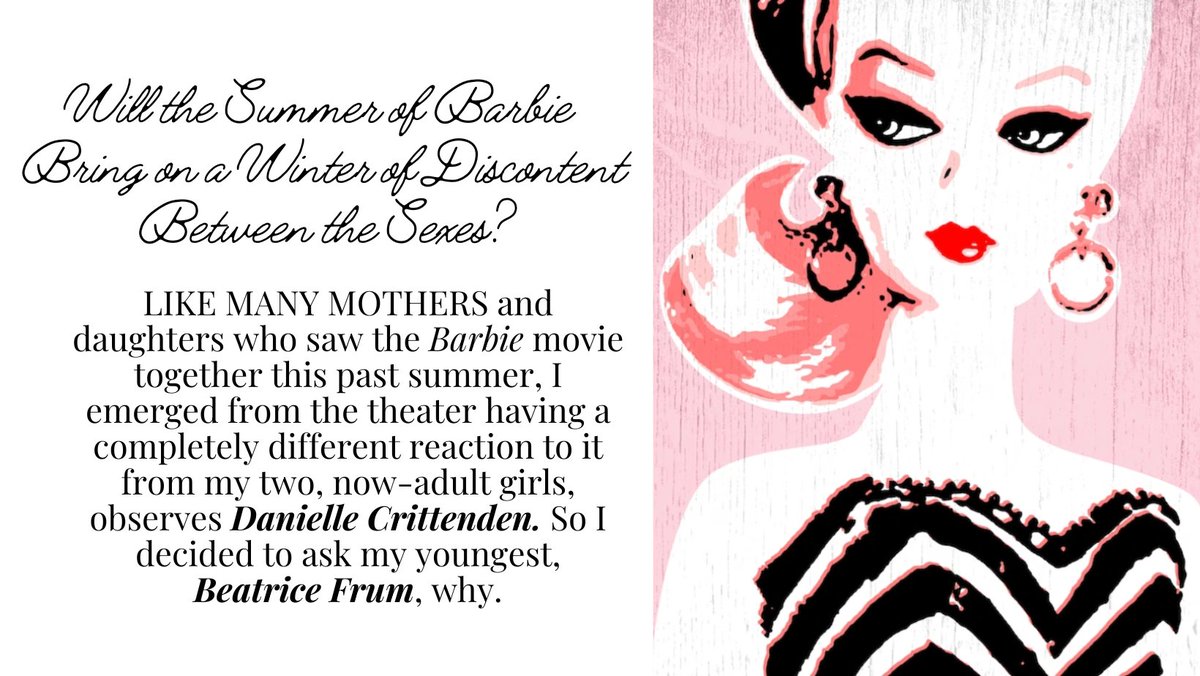 Millennials and GenZ women fiercely connected to the #barbiemovie in ways that might have puzzled their mothers. <a href="/DCrittenden1/">Danielle Crittenden Frum</a>  daughter Bea Frum explains why in latest <a href="/SubstackInc/">Substack</a>. Don't miss!  #barbie open.substack.com/.../will-the-s…...