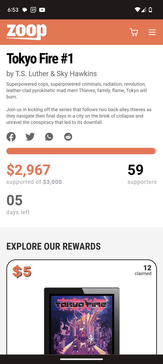 Holy poop!!! ONLY $33 TO GO UNTIL TOKYO FIRE ISSUE 1 IS FULLY FUNDED LETS GO!!!!! zoop.gg/c/tokyofire1