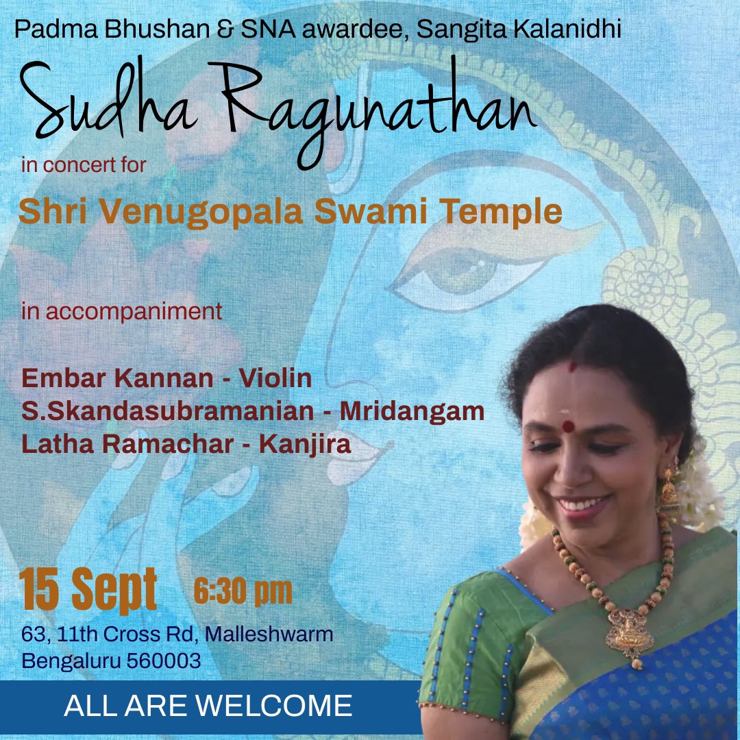 RagunathanSudha's tweet photo. #sudharaghunathan
#simplysudha
#sudharagunathanconcert
#bangloreconcert #venugopalaswamytemple #carnaticconcert https://t.co/b4GmgPi3CF