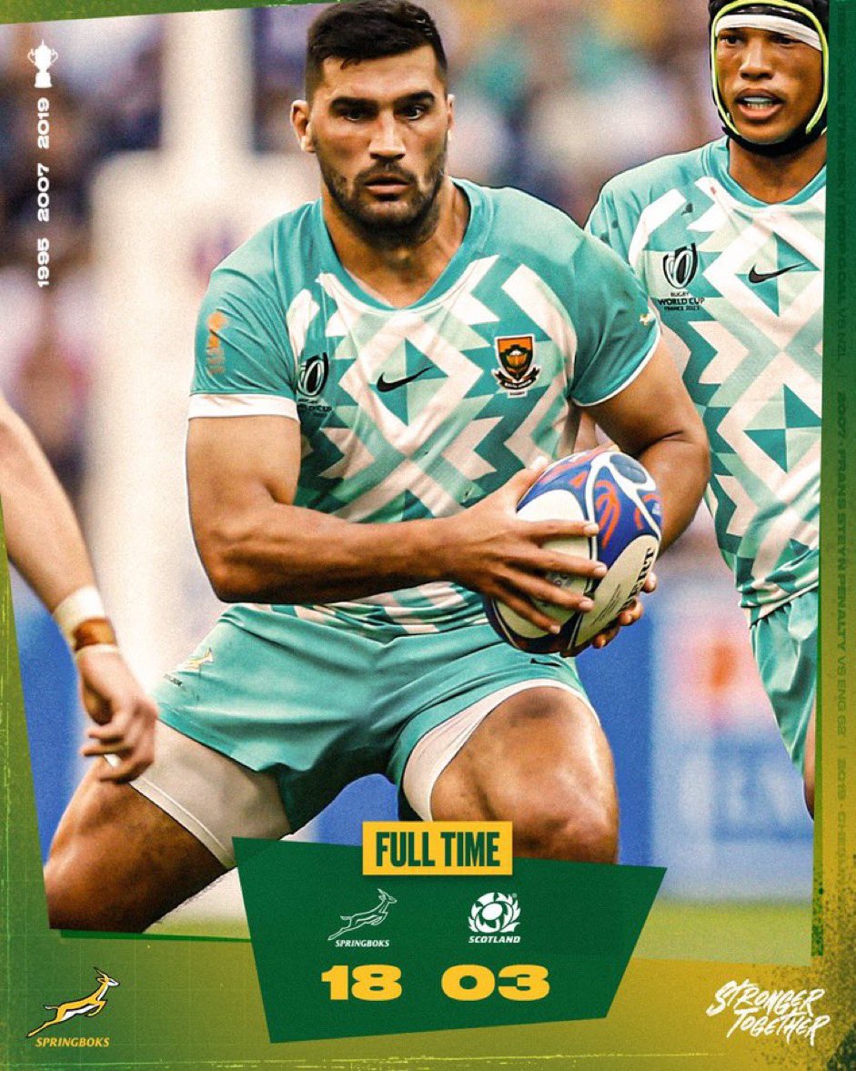 DIRCO_ZA's tweet photo. Well done to the @Springboks on their first win at the #RWC2023. You continue to make South Africa 🇿🇦 proud! Here’s to the next win. 

#Springboks 
#StrongerTogether https://t.co/JNxOYYAZzS
