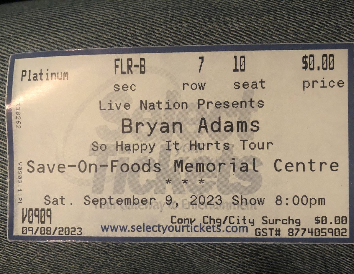 The lost art of the ticket stub … a memory and a souvenir that has become rare and almost gone. #BryanAdams #SoHappyItHurts #Concert #Victoria
