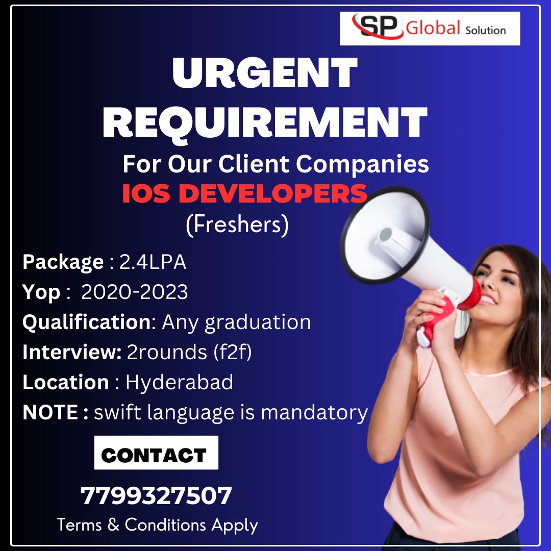sp_solution's tweet image. Send your resume to :7799327507

#urgenthiring #spglobalsolution #iosdevelopers #freshersjobs