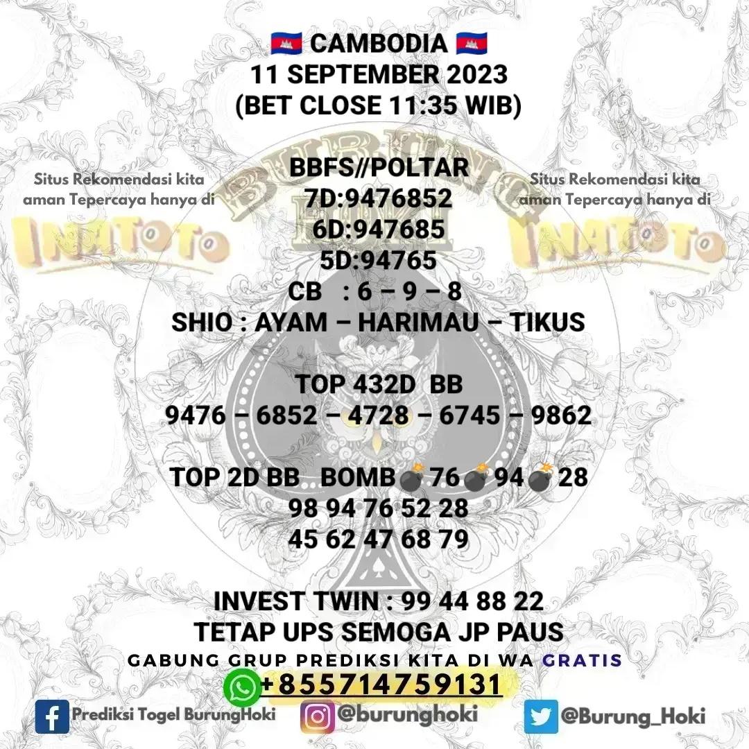 Burung_Hoki's tweet photo. Prediksi BurungHoki untuk (CAMBODIA 11/09/2023)
Jadikan perbandingan Tetap Utamakan Prediksi Sendiri.
Join Group dan situs terpercaya? silakan cek profile saja ya

#inatogel #togelindonesia #prediksitogel #bocorantogel #togeljitu #togelcambodia #totomacau #prediksicambodia #togel https://t.co/FDNDWpcm7s