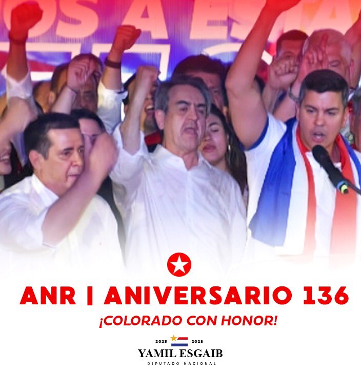 YAMILESGAIB's tweet photo. ¡Feliz 136° Aniversario de nuestro Glorioso Partido Colorado! Un saludo especial a todos los queridos correligionarios. https://t.co/gsZkUztM8Z