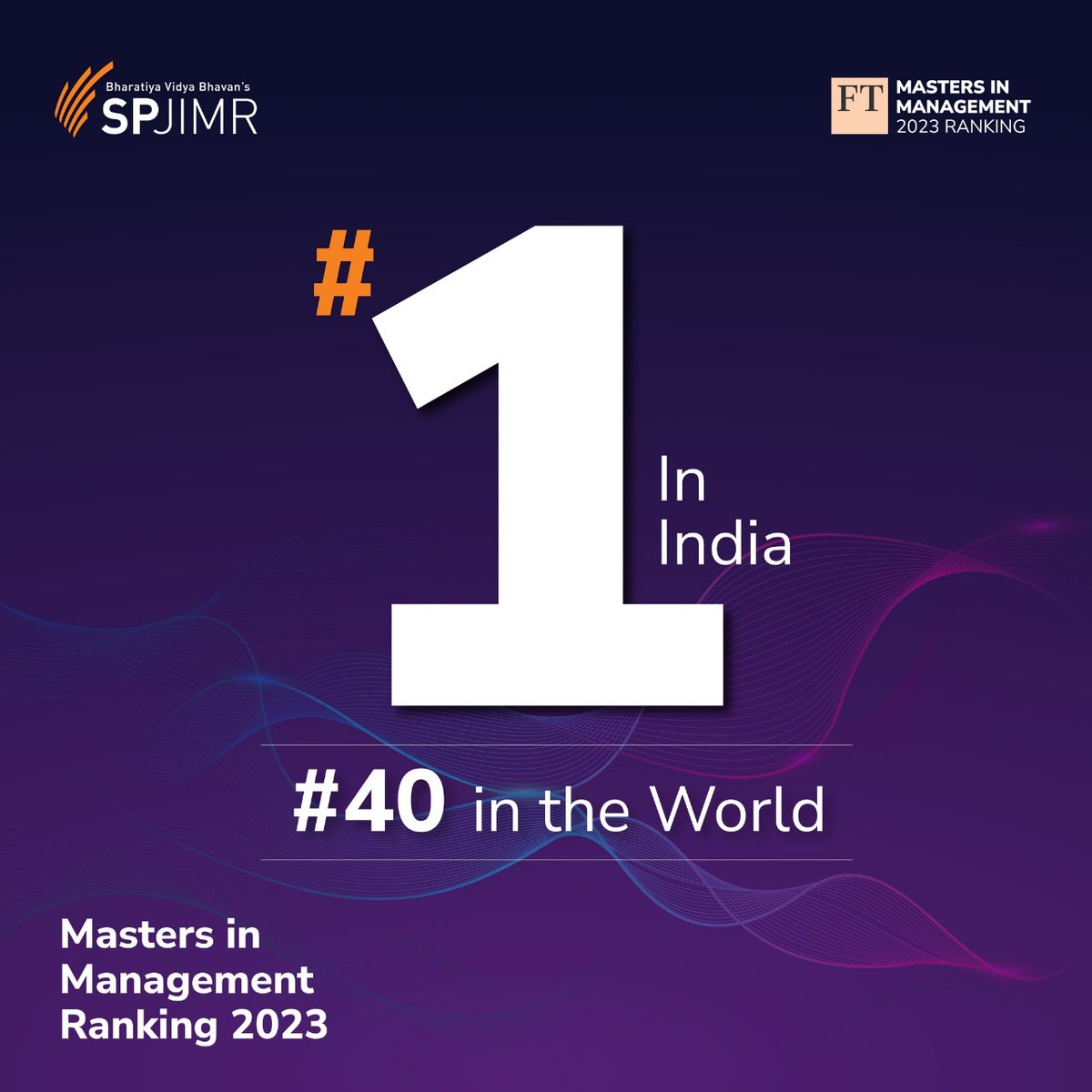 We're thrilled to share that SPJIMR has been ranked #1 among Indian B-Schools and secured the 40th global ranking in the Financial Times Masters in Management 2023. rankings.ft.com/home/masters-i….  
#BschoolRanking #MasterinManagement #IamSPJIMR #PGPM #PGPMatSPJIMR #ExecutiveMBA