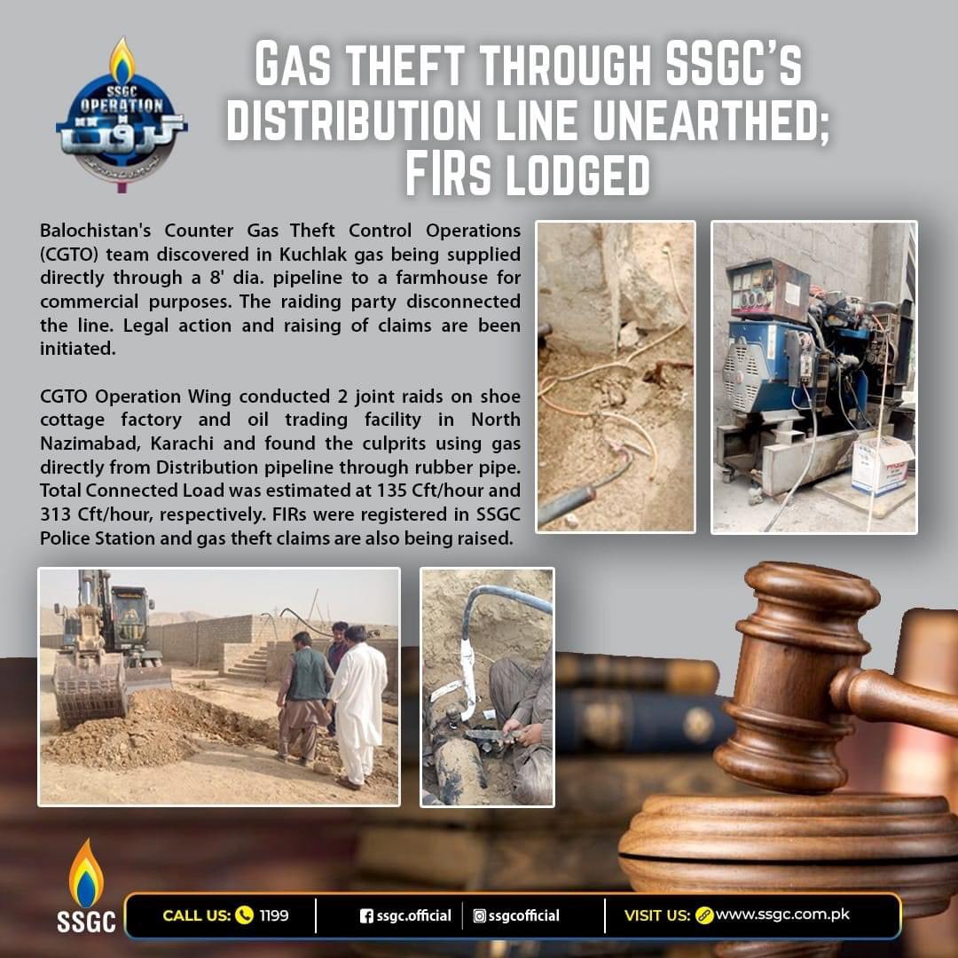 Crackdown on culprits stealing gas by puncturing distribution lines. FIRs lodged, claims raised. Zero Tolerance for gas thieves.  #SSGC #OperationGrift #reportgastheft