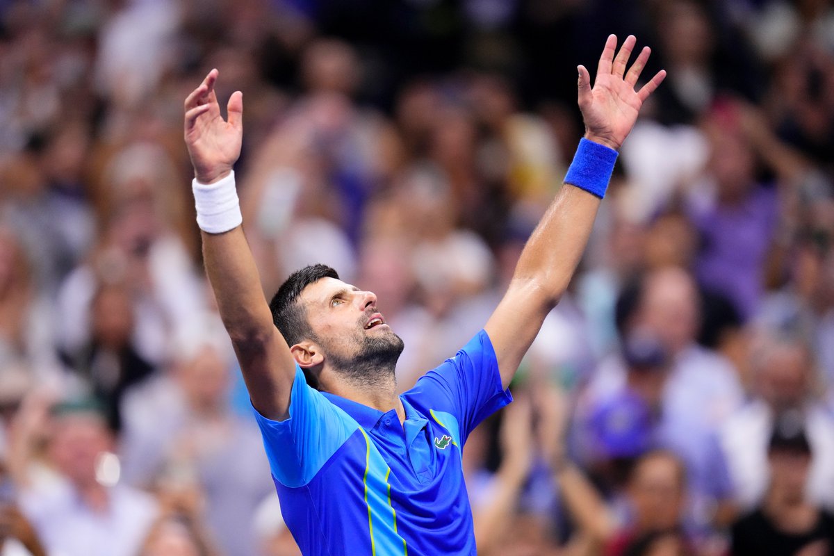 TennisHalloFame's tweet photo. Congrats on Grand Slam #24!

@DjokerNole becomes the oldest Men's US Open winner in the Open Era at 36 years old, passing Hall of Famer Ken Rosewall when he won the final at 35 in 1970.

Djokovic also matches Margaret Court's record of 24 Grand Slam singles wins 🏆 https://t.co/GqnXH5U774