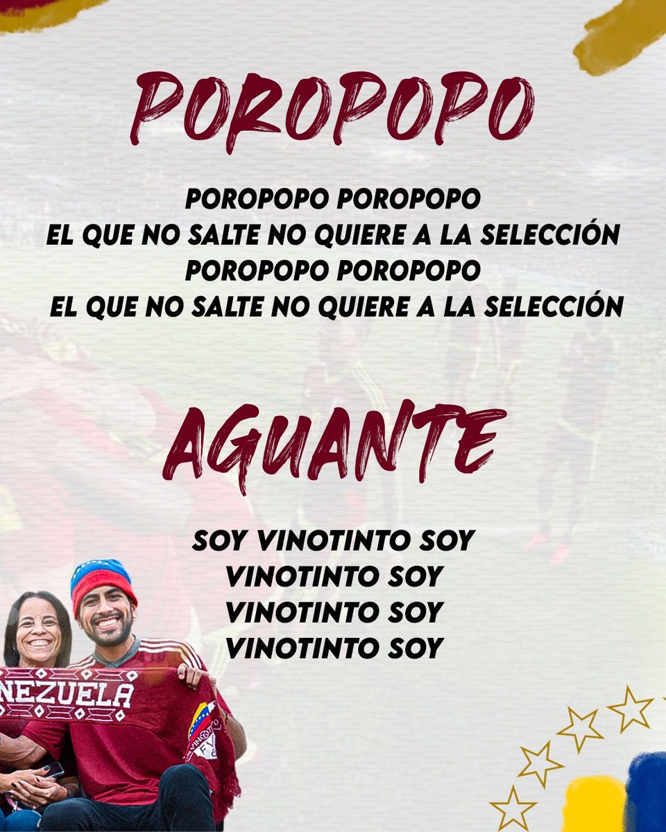 LDR_CFC's tweet photo. ¡Alentemos juntos a nuestra selección!

Primer partido de local en este proceso clasificatorio al Mundial Norteamérica 2026, enfrentamos a Paraguay en el Monumental de Maturín.

Presentamos el cancionero Vinotinto para que todo el estadio deje la garganta por nuestra selección. https://t.co/quhd92IQ1m