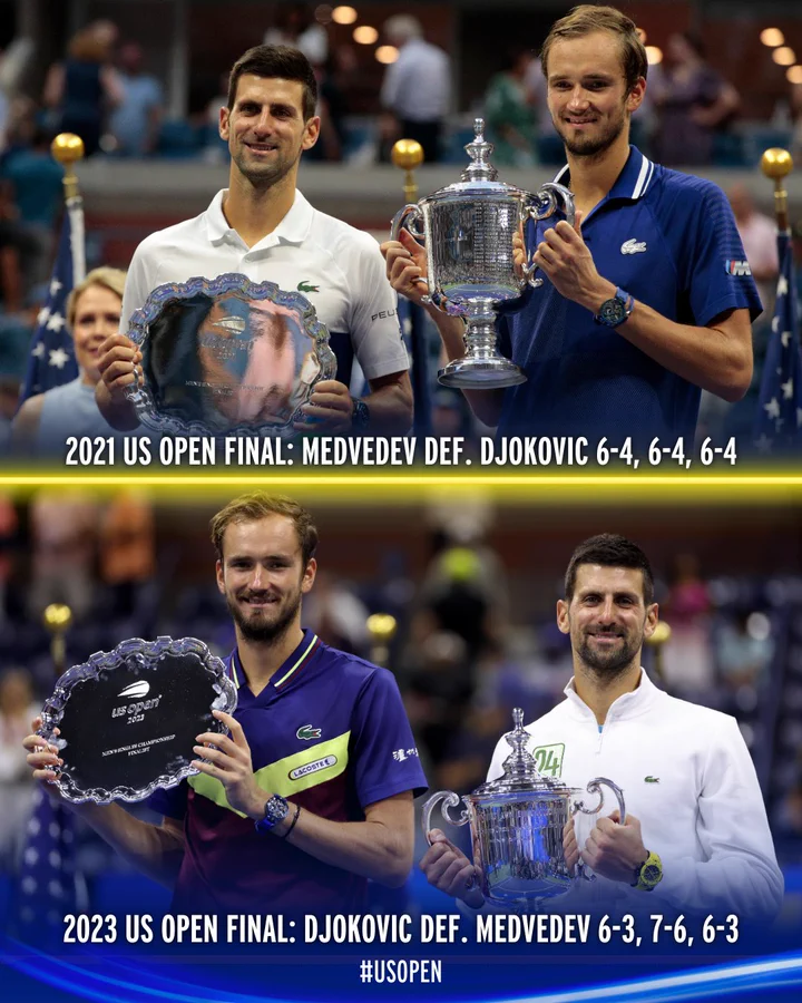 Graphic showing split photo between 2021 and 2023 US Open finals. 