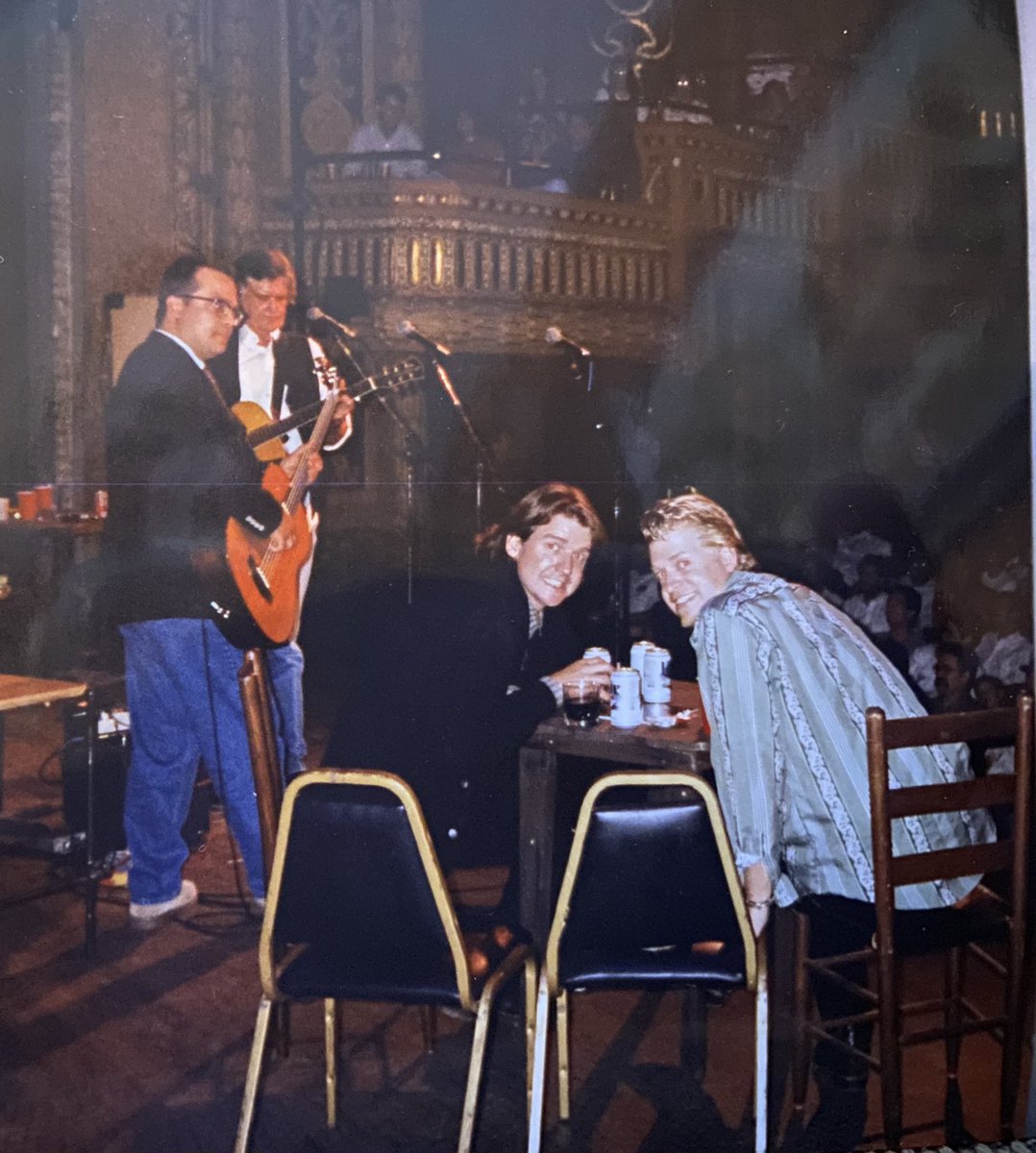KellyWillisKW's tweet photo. 1996. Bruce and Charlie and I were invited to play Jerry Jeff’s birthday party. These two couldn’t have been more excited. I stepped off stage and snapped this picture. A really good memory. https://t.co/BPpzQWKf9T
