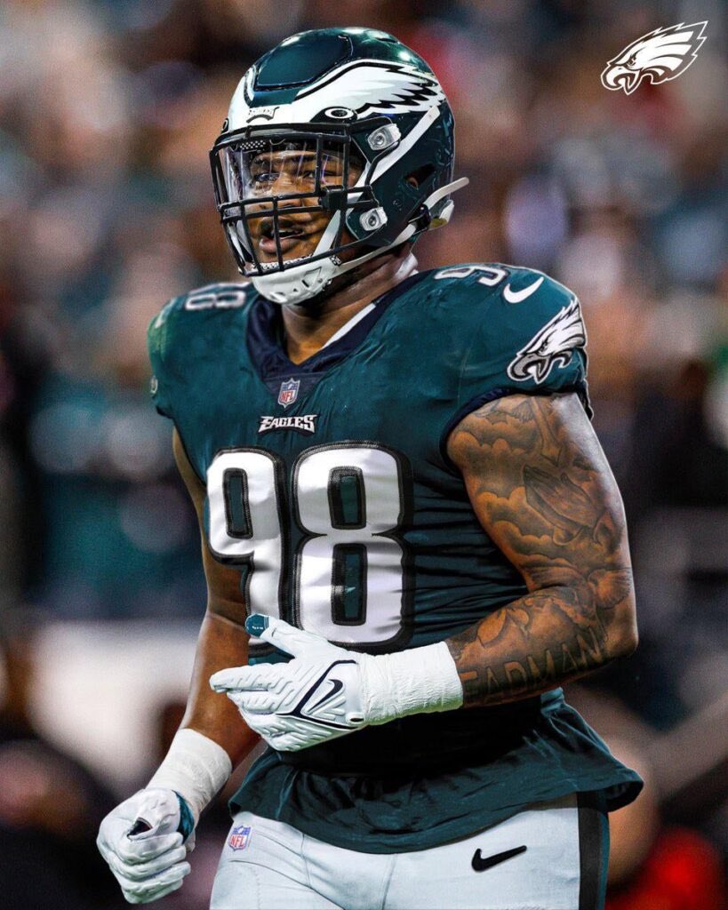 PHLDawgs's tweet photo. #Eagles Jalen Carter recorded a team-high 6 pressures and his first career sack on 32 pass rushes in his #NFL debut. 

This is tied for the most pressures by any rookie defensive tackle in a game over the last five seasons. 👀

Future is bright for Jalen Carter, the rest of the #NFL should be on notice. 😤

(per @NextGenStats) 

#FlyEaglesFly #GoDawgs #PhillyDawgs