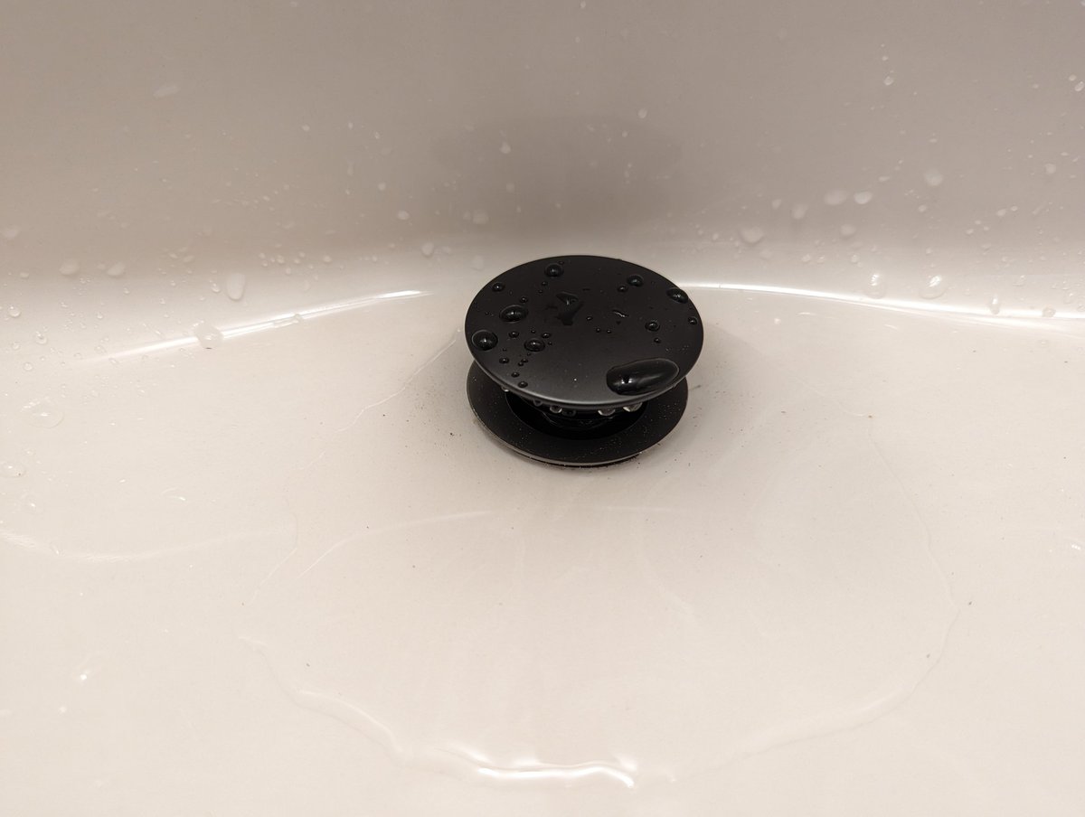 jabumbo's tweet photo. Really enjoying the look of my matte black #glacierbay faucet and drain insert into my old sink but it sits above the lip and holds water. Got any fives for this, folks? @HomeDepot ? https://t.co/AKyPGppxTq