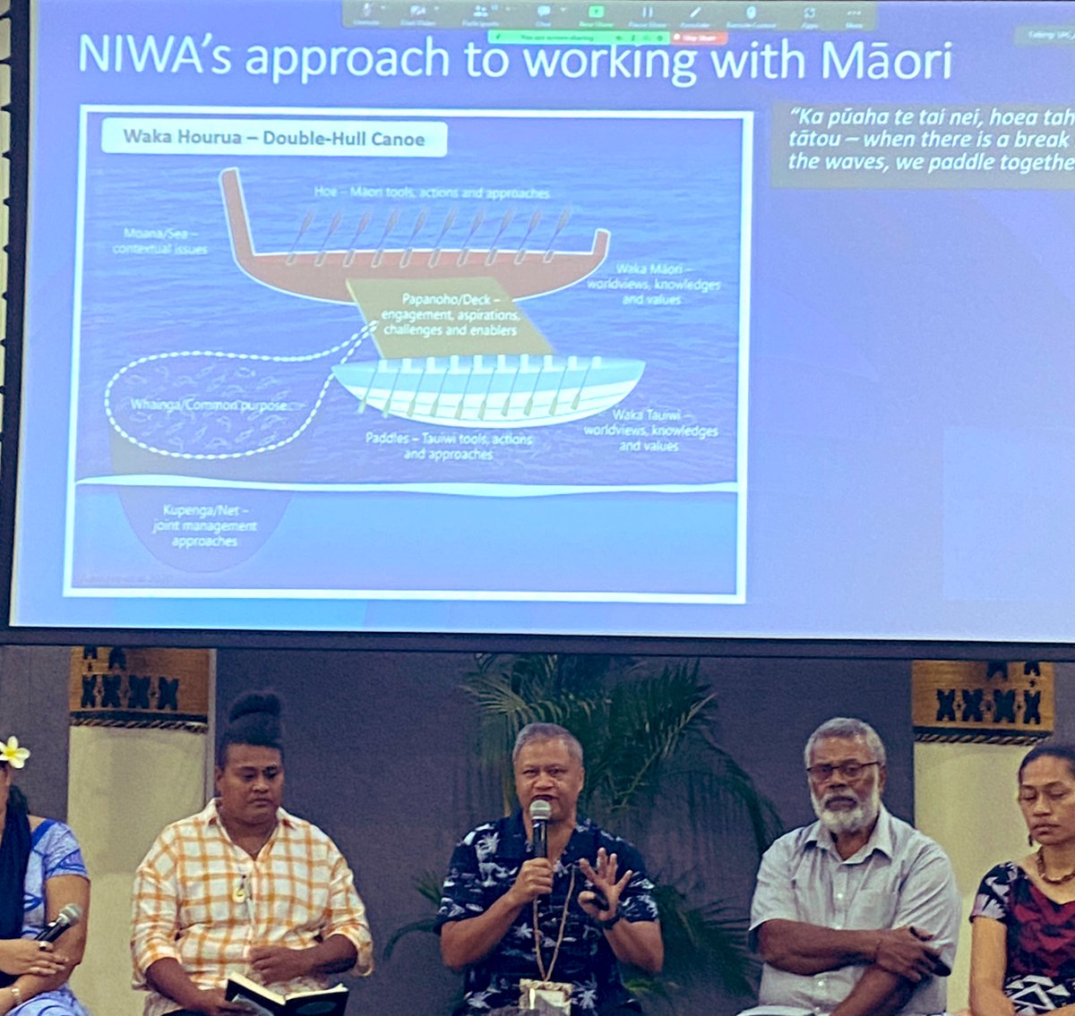 mollypowerstora's tweet photo. “HOW we do what we do is just as important as what we do.”
@niwa_nz GM Marino Tahi shares the Te Kūwaha approach-bringing science & traditional knowledge alongside to address challenges
“When there is a break in the waves we paddle together.”
#OceanofKnowledge @spc_live https://t.co/SLBB3JioIL