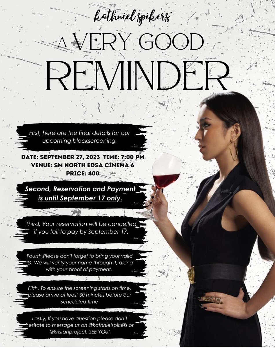 KATHNIELSpikers's tweet photo. Here are some reminders for those who will be attending our block screening. See you soon! 💋

We still have few slots. We are also accepting sponsorship and donations. Message us and @knsfanproject.

Link for reservation: https://t.co/6RQrdqGbji https://t.co/uruzWLCfE0