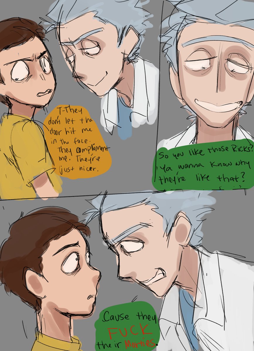 PrincestBeck's tweet photo. Similar to that other thing I drew but also different. R!ck thinks M0rty will shut up and be disgusted if he tells him whats going on. But it back fires... #rickorty #incest ?? idk https://t.co/s1xLcP2emk