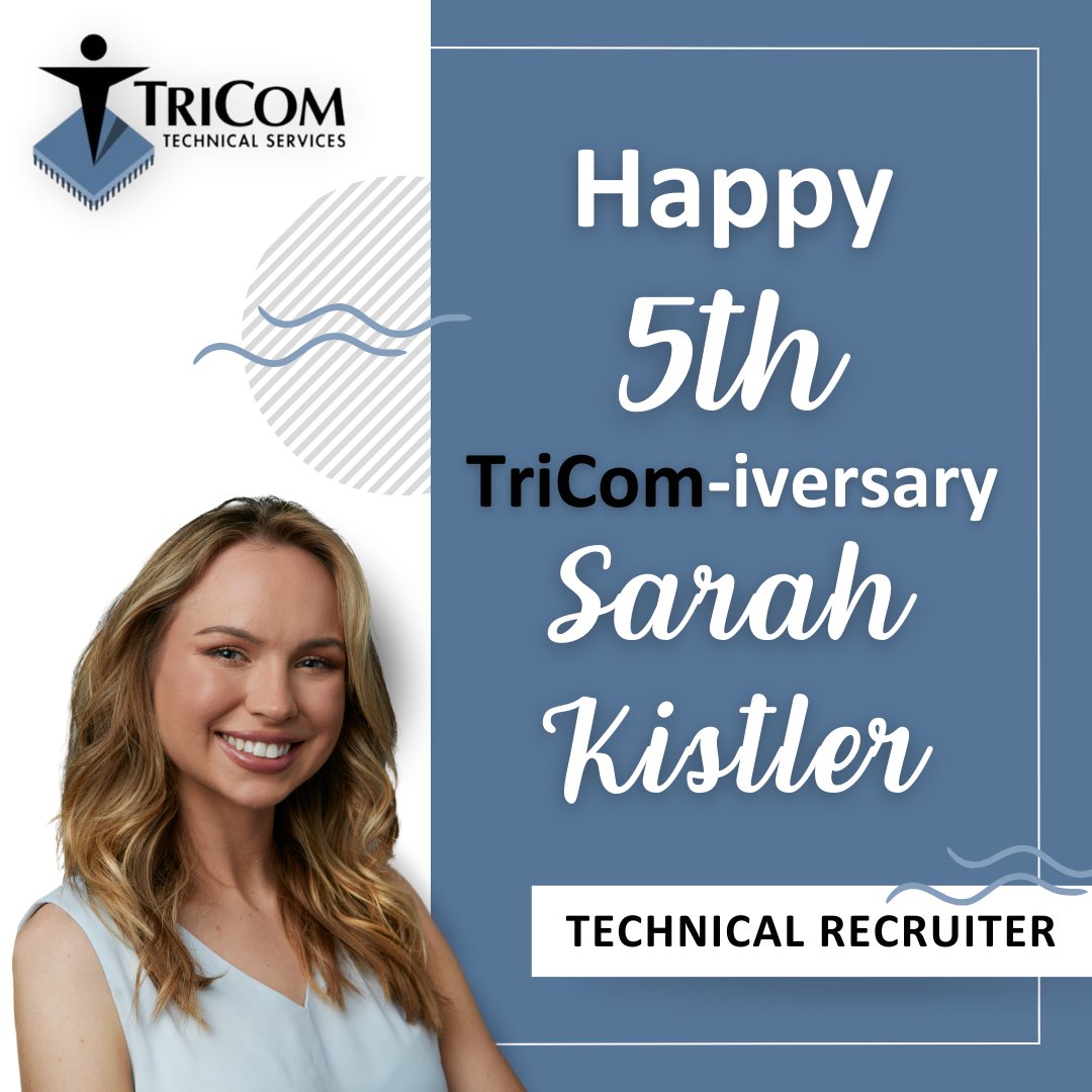 TriComTS's tweet photo. Today, we're celebrating a fantastic milestone as our remarkable Technical Recruiter, Sarah Kistler, marks her 5th work anniversary with us!

#HappyWorkAnniversary #HappyAnniversary #ITMattersWhoYouWorkWith https://t.co/lRnPnMk5v6