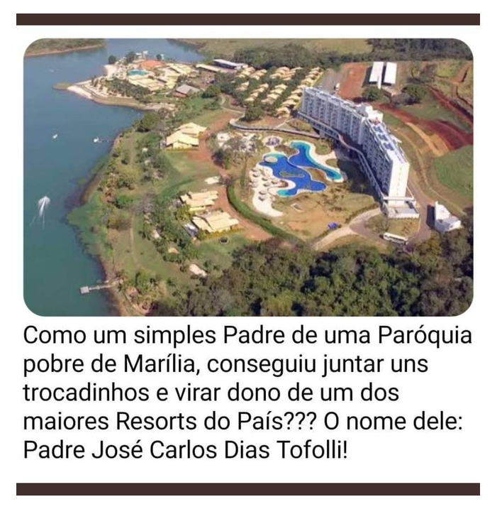 ceajur_jobneto's tweet photo. Mas então o dono do resort de alto luxo é um padre de nome José Carlos Dias Tofolli? Estranho, parece que tem um juizeco/advogado militante no stf com esse mesmo sobrenome. Coincidências... https://t.co/q8RU6KfWFe