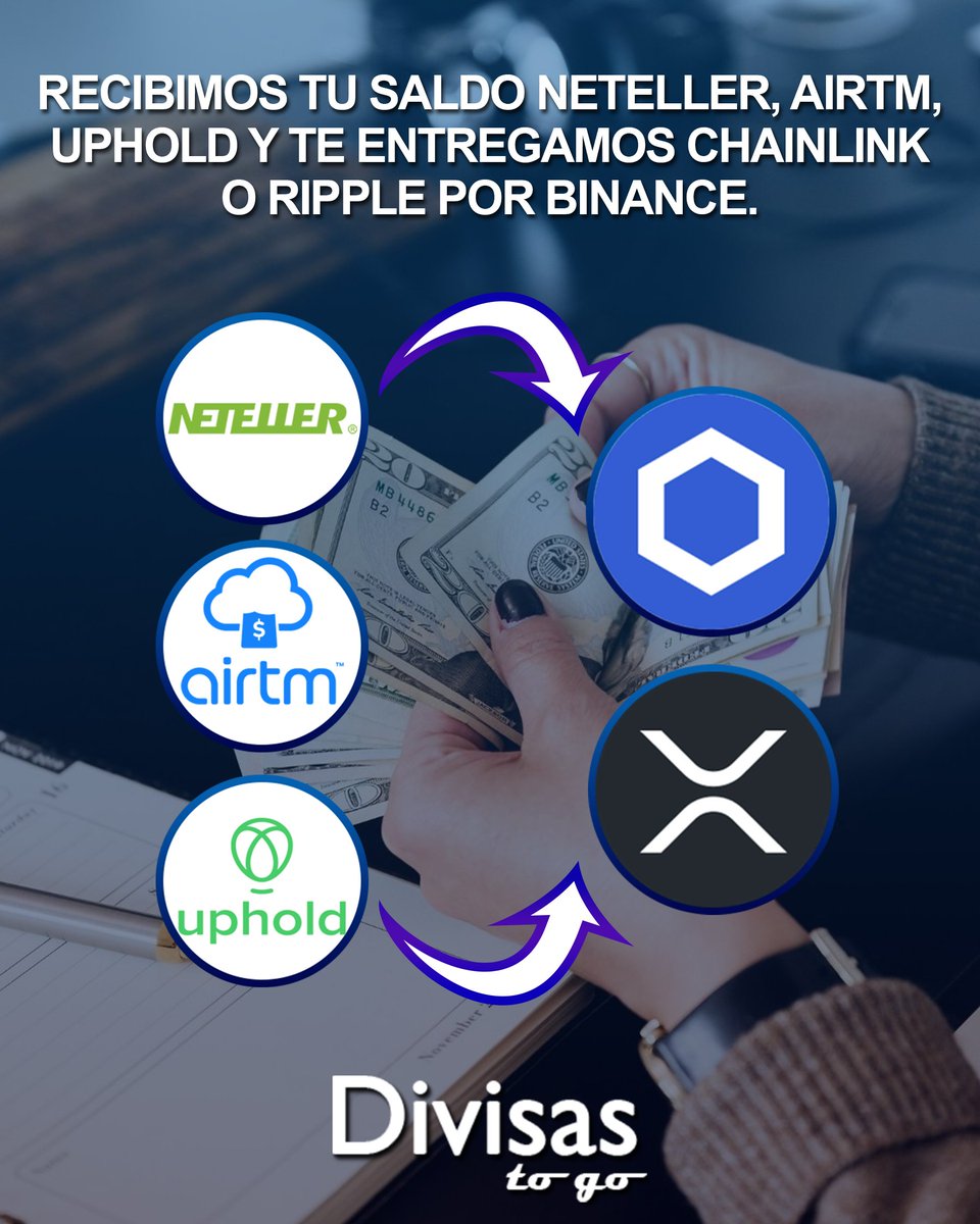 Divisastogove's tweet photo. ¡Recibimos tu saldo Neteller, Airtm, Uphold y te entregamos Chainlink, Ripple o la criptomoneda de tu preferencia por Binance o Kucoin! 💯

Disponemos de la mejor atención y la máxima seguridad en tus transacciones digitales. 🔝 https://t.co/FyB1OVhsOm