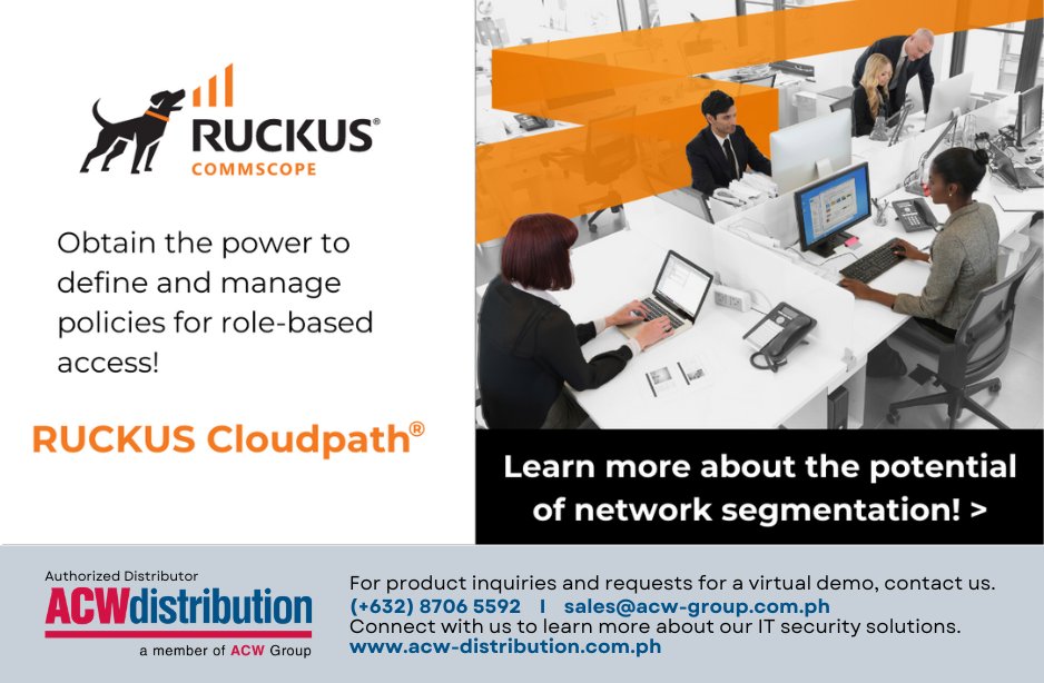 acw_phils's tweet photo. Today's networks are growing faster than ever to support multiple users, devices, and tons of data. Watch this video https://t.co/NfznKggaN3 to learn how to deliver the best user experience and increased #NetworkSecurity for everyone.
#RUCKUSNetworks #RUCKUS #Cloudpath https://t.co/BL5xvuQFAd