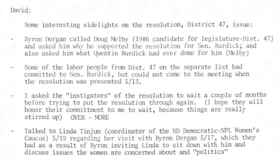 Cory_Haala's tweet image. Vault time! #OTD in 1987, some #NorthDakota #DNPL members asked incumbent 79-y.o. Sen. Quentin Burdick not to seek reelection. They hoped Byron Dorgan would run (and he'd sought support), kicking off months of acrimonious shadowboxing btwn the two.

More on ND '88 in a few days.