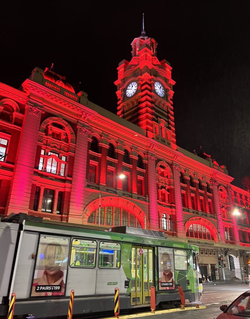 Classic timeless #Melbourne 
Thank you Flinders Street Station for lighting up red September 9th 2023 for International #FASD Awareness Day. You Rock! 
Melbourne rocks and she copped way too much crap from agenda driven people during Covid. 
Consistently in that top 10 too ❤️.