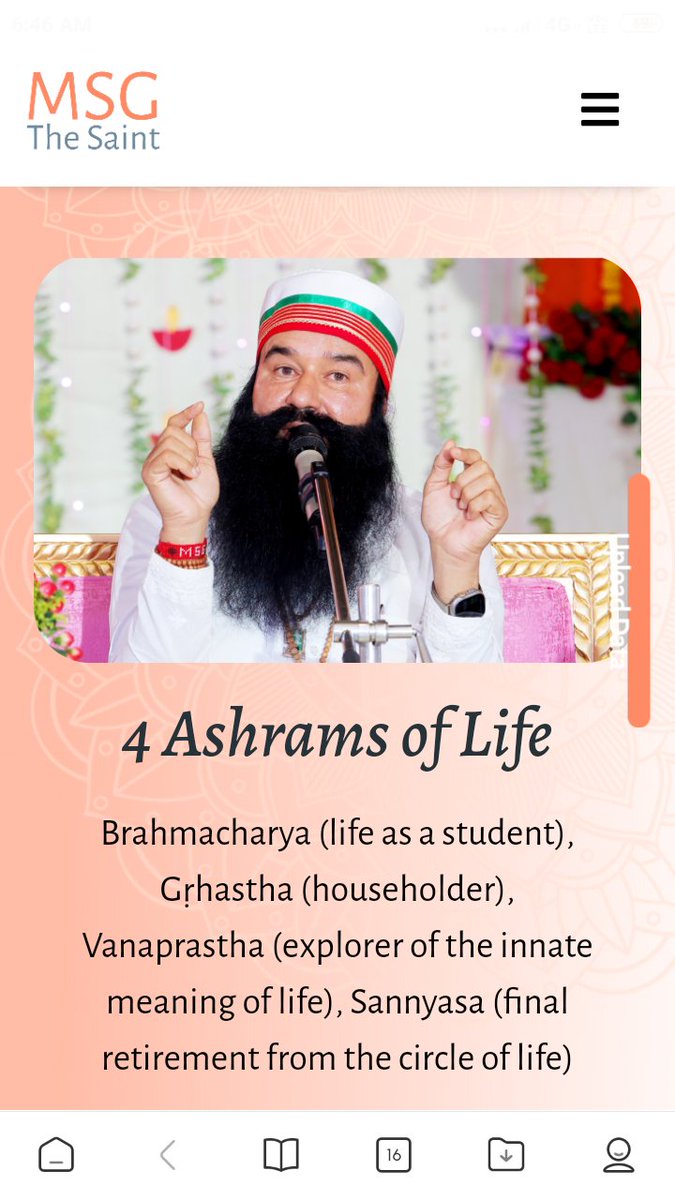 PinkiPi85104342's tweet photo. The concept of ashram is the one that dates back to the start of Dharma in Hinduism an has been mentioned in vedas. Saint MSG insan explains the #lifetransitions across all four stages of life cycle i.e. Grhastha, vanaprastha ,Sannyasa. https://t.co/OUtkDusSOP