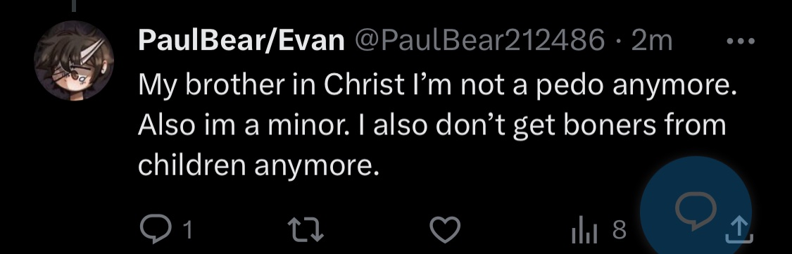 ACassieParody's tweet photo. REPOST: CTW PEDOPHILLIA

. 
.

(( Did this mother fucker just brazenly admit to actually getting sexually aroused by CHILDREN. ))

dude I’m sorry what the fuck. How are we at all trusting this dude after he both faked a suicide AND lied with several identities to everyone.)) https://t.co/JspHN1kcxK