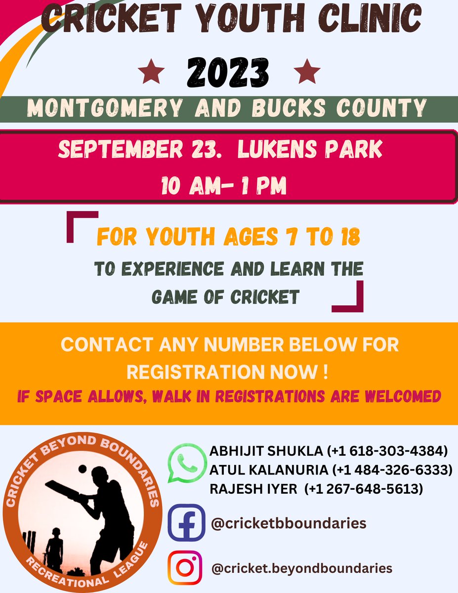 #CricketLukens2023 is happening on 23rd September at Horsham PA. Join in!
