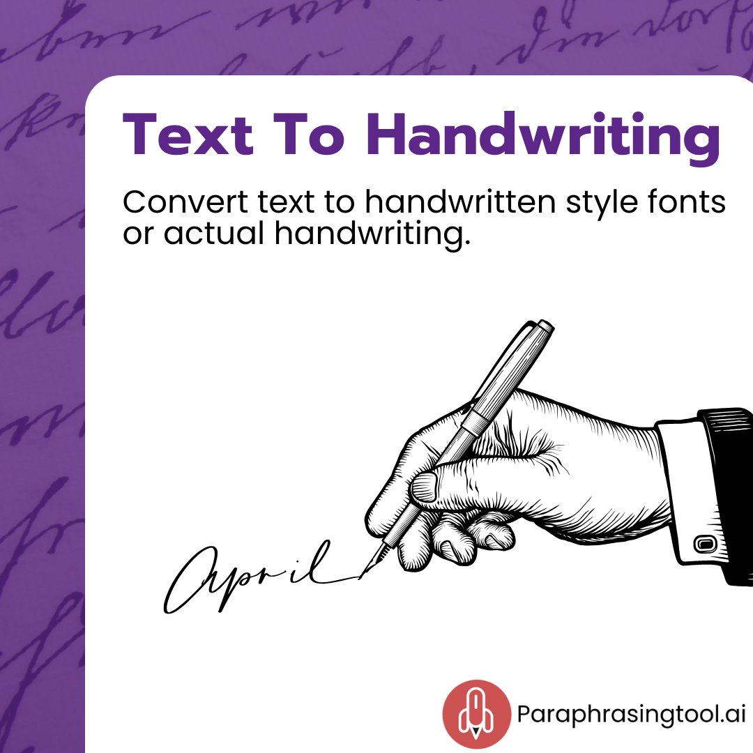 ParaphrasingAI's tweet image. Discover our 𝐓𝐞𝐱𝐭 𝐭𝐨 𝐇𝐚𝐧𝐝𝐰𝐫𝐢𝐭𝐢𝐧𝐠 𝐭𝐨𝐨𝐥! Turn plain text into elegant handwritten notes. Add a personal touch to your messages or invitations.
𝐓𝐫𝐲 𝐍𝐨𝐰: paraphrasingtool.ai/text-to-handwr…
#ParaphrasingToolAI #AI #aitools #HandwritingConverter #TextToHandwriting