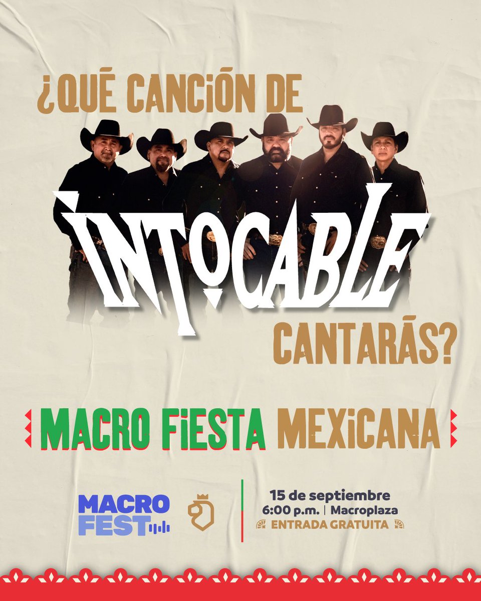 nuevoleon's tweet photo. ¿"Sueña" o "Fuerte no soy"? 🎤🎶
Ven a cantarlas a la #MacroFiesta Mexicana con @grupointocable. Nos vemos este 15 de septiembre para hacer sonar la Macro, recuerda que la entrada ¡es gratis! 🪗🇲🇽 https://t.co/GLUZygdZXf