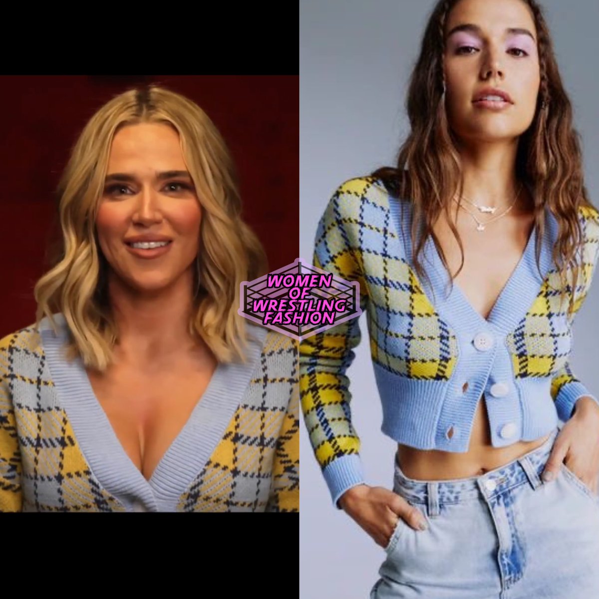 WmenWrstlinFash's tweet photo. For #AEWCollision, @TheCJPerry wore a Blue & Yellow Cardigan from #Glassons (no longer sold) https://t.co/f1HElRo7xh