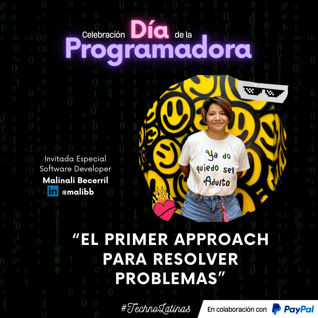 Technolatinas's tweet photo. ¡Las sorpresas continúan! @_mesurashii será parte de nuestra celebración del #DiaDeLaProgramadora compartiéndonos su charla "El primer approach para resolver problemas." Prepárense para una buena dosis de inspiración y aprendizaje! 🚀👩‍💻 #TechnoLatinas #WomeninTech @PayPal https://t.co/oWjeFQt8OE