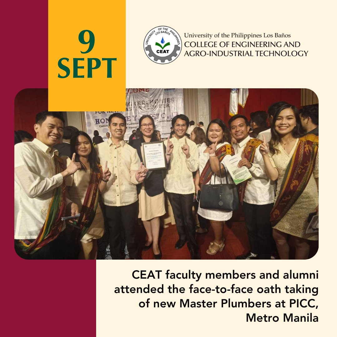 UPLBCEAT1983's tweet photo. #CEATUpdate
Dr. Marion Castro, OIC of CEAT, together with Asst. Prof. Crisaulo Reynoso and Engr. Leiuq Lapastora, faculty members of the Dept of Civil Eng'g, accepted the Certificate of Recognition accorded to the top perfoming schools in the July 2023 MPBLE.
Congratulations! https://t.co/jjlFAbOS6s